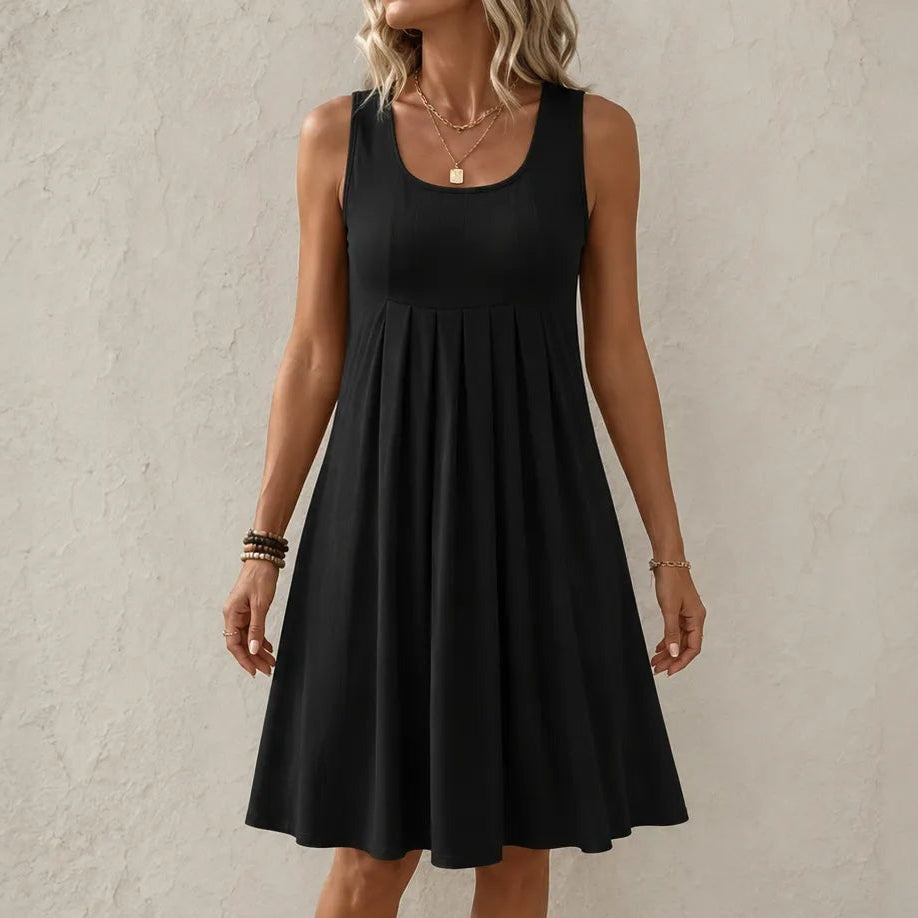 Solelia Pleated Empire-Waist Sleeveless Polyester Midi Dress for Women