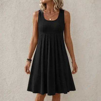 Solelia Pleated Empire-Waist Sleeveless Polyester Midi Dress for Women