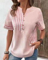 Women's Striped Button-Front Top with Short Sleeves