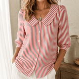 Solène Striped Sailor Collar Top with Puff Sleeves for Women