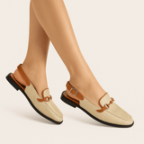 Women's Flat Slingback Sandals with Chain Detail and Adjustable Buckle Strap
