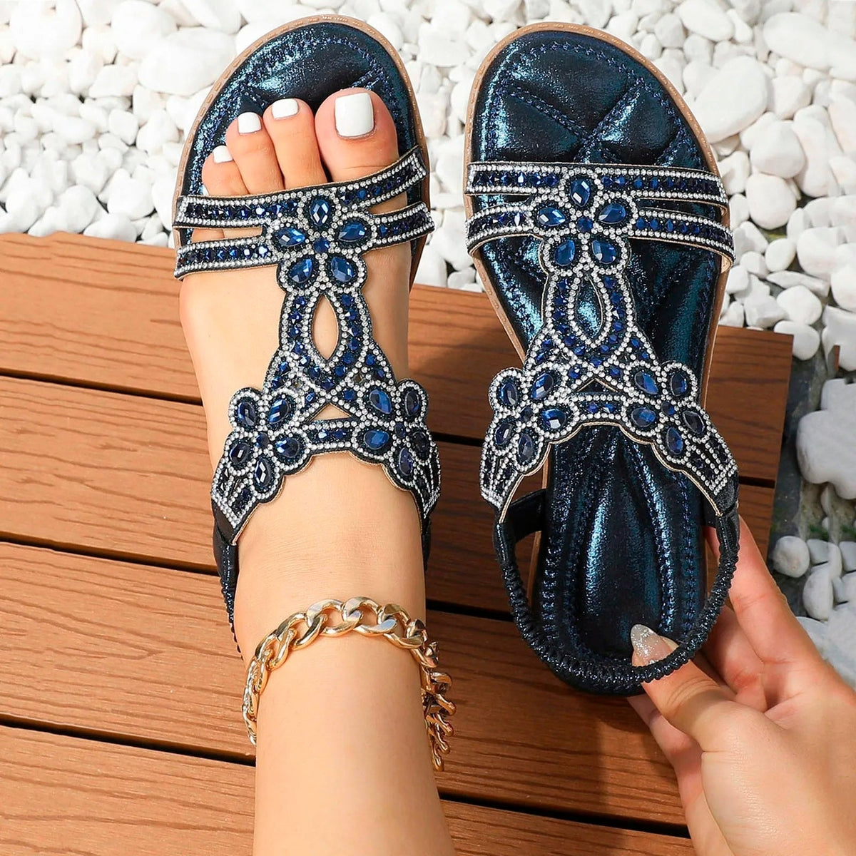 Women's Embellished Cushioned Sandals with Adjustable Straps