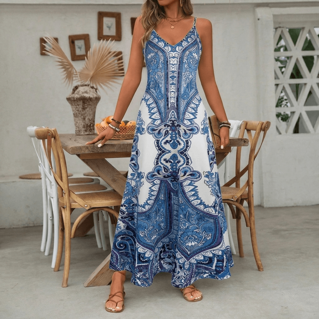 Women's Paisley Print Boho Maxi Summer Dress