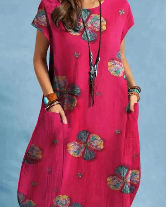 Amelia Floral Print Cotton Midi Summer Dress with Pockets