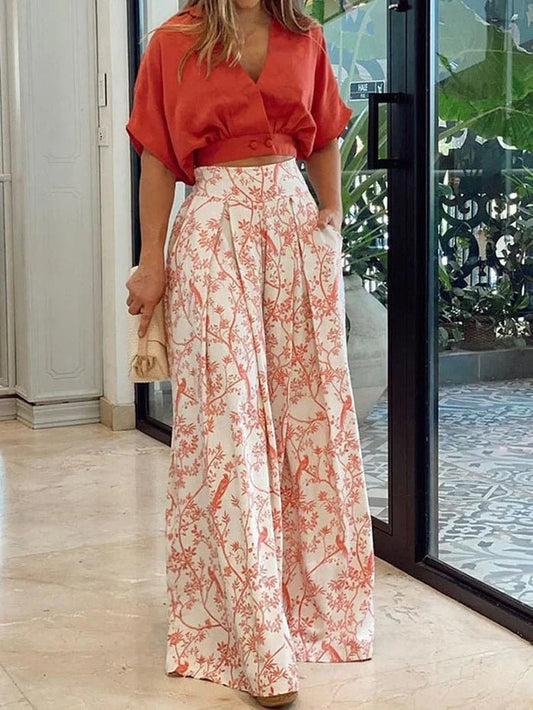 Camille Laurent Floral Wide-Leg Two-Piece Co-Ord Set for Women
