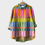 Amber Relaxed Striped Linen Blouse with Long Sleeves and Chest Pocket