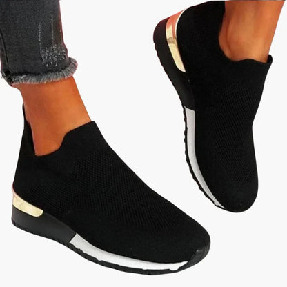 Women's Breathable Slip-On Wedge Sneakers with Metallic Heel Accent
