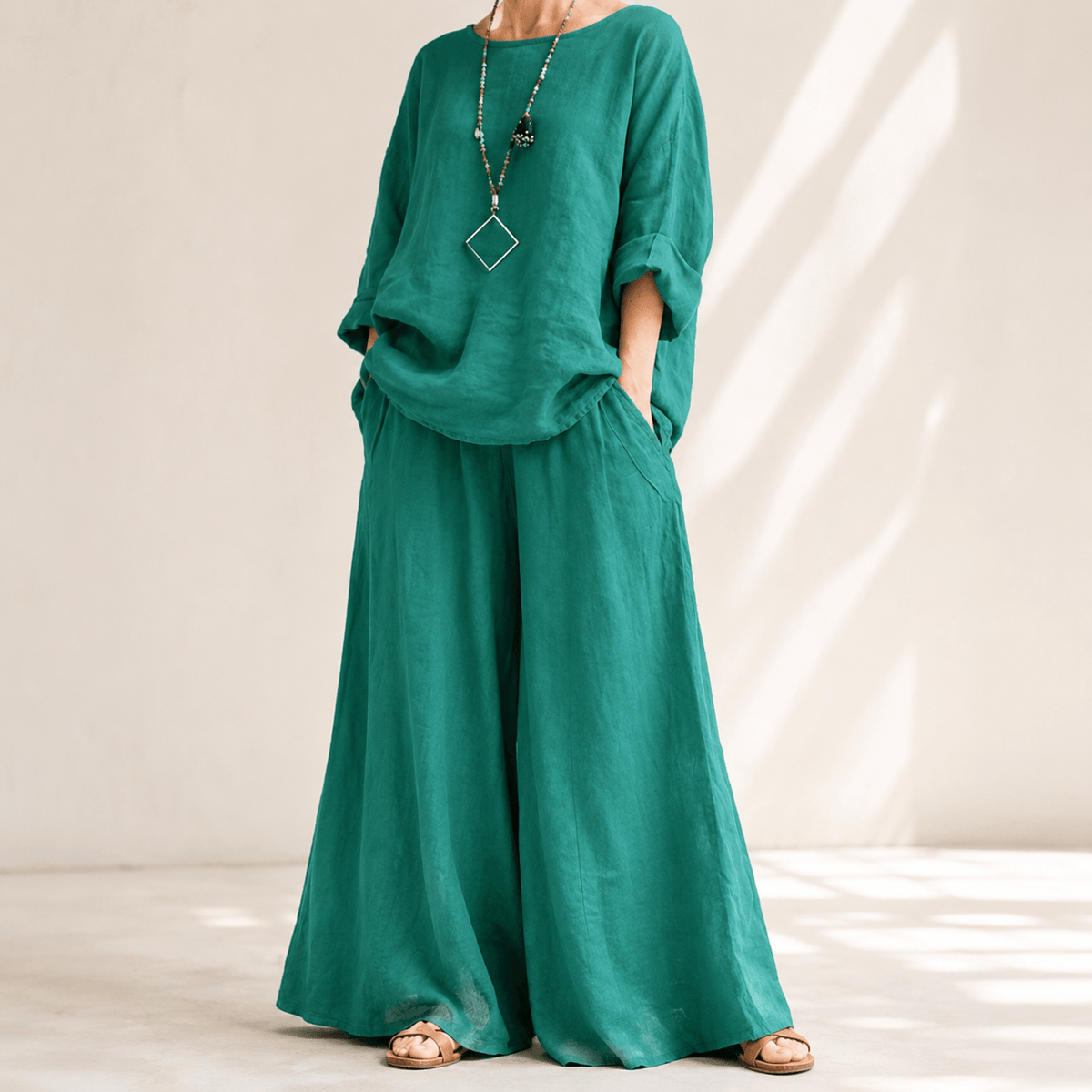 Lunavia Oversized Cotton-Linen Co-Ord Set with Wide-Leg Pants