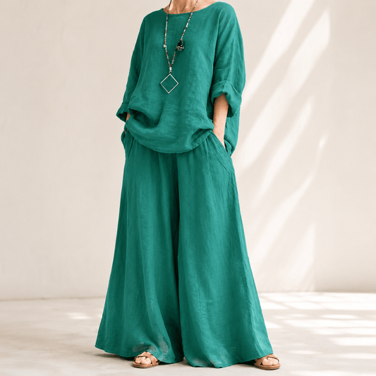 Lunavia Oversized Cotton-Linen Co-Ord Set with Wide-Leg Pants