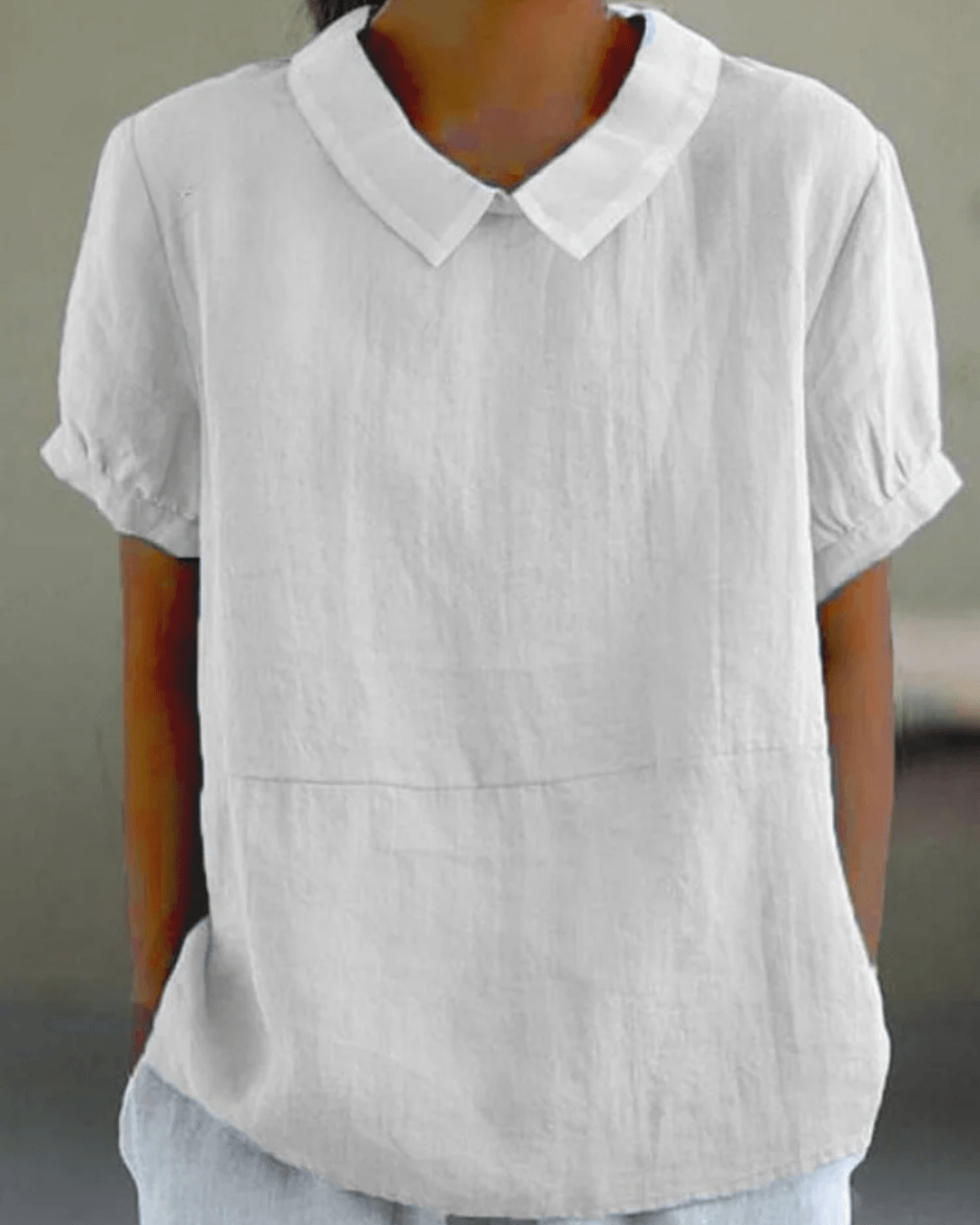 Beatrix Collared Cotton-Linen Blouse with Short Sleeves for Women