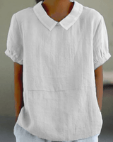 Beatrix Collared Cotton-Linen Blouse with Short Sleeves for Women
