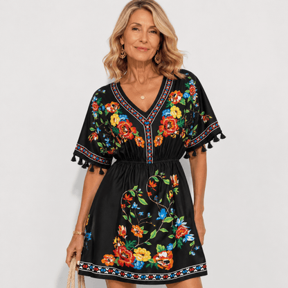 Isla Pemberton Boho Floral Tassel-Sleeve Women's Mini Dress