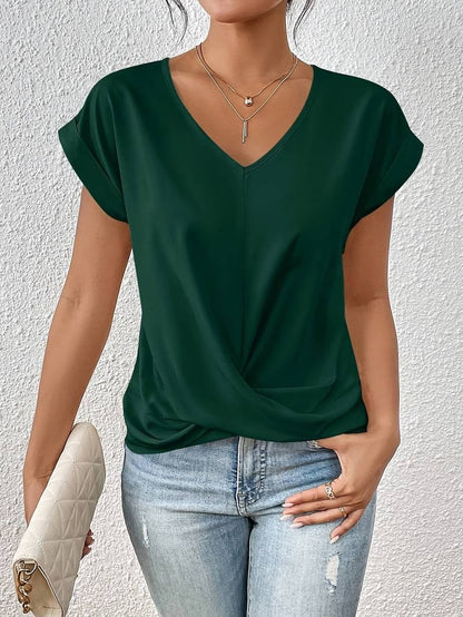 Amara Twist-Front V-Neck Top with Cap Sleeves for Women