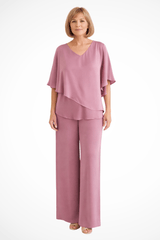 Hannah Sullivan Flowy Chiffon Blouse and Wide-Leg Pants Co-ord Set