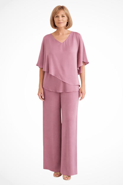 Hannah Sullivan Flowy Chiffon Blouse and Wide-Leg Pants Co-ord Set