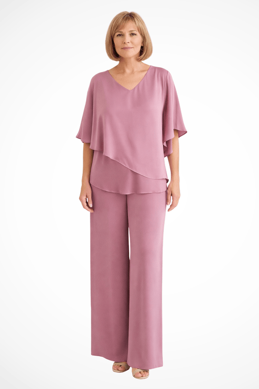 Hannah Sullivan Flowy Chiffon Blouse and Wide-Leg Pants Co-ord Set