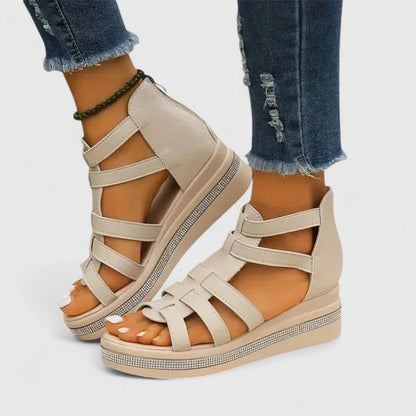 Women's Cushioned Wedge Sandals with Rhinestone Trim Straps