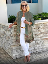 Women's Floral Print Longline Button-Up Blouse with Long Sleeves