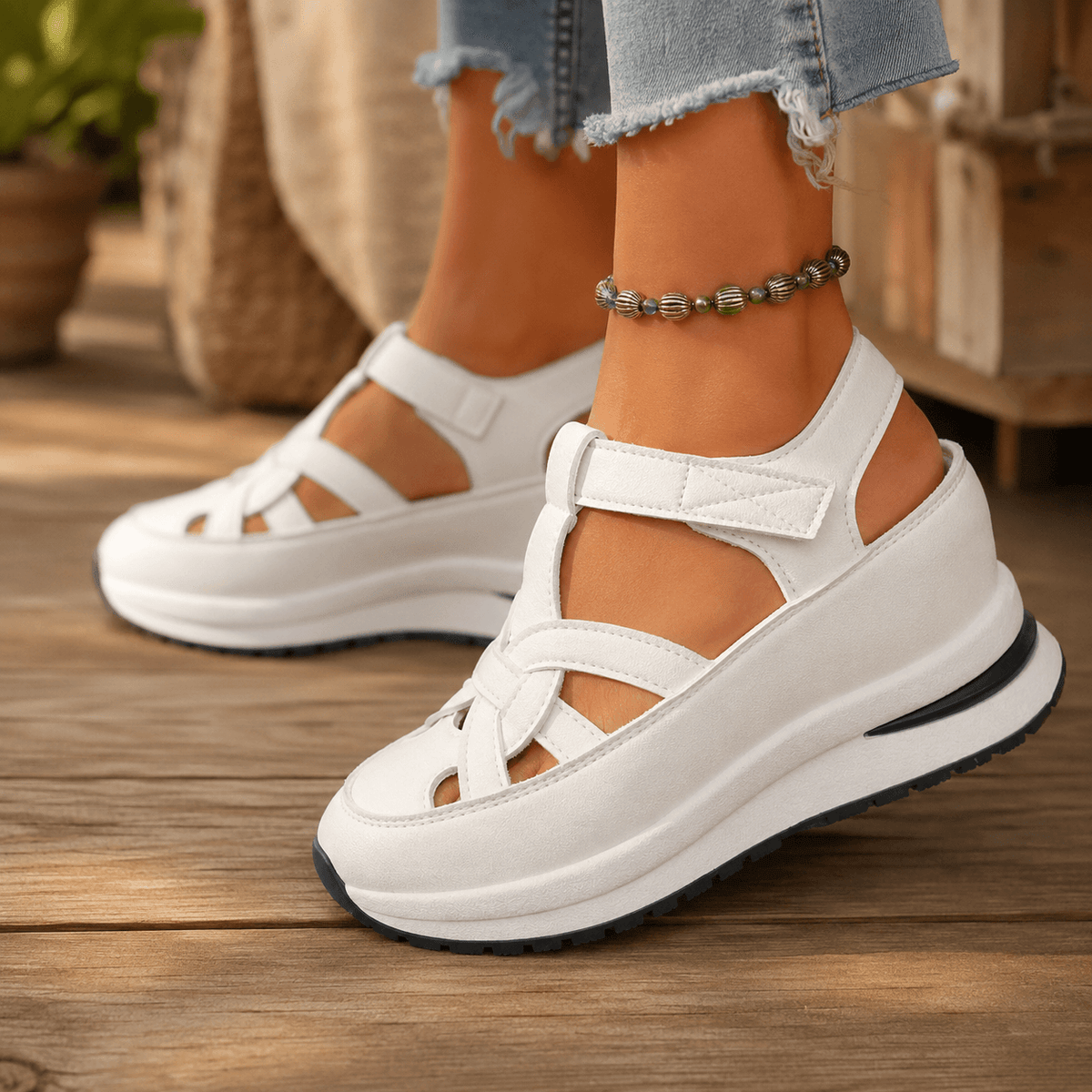 Women's Cushioned Platform Sandals with Adjustable Cage Strap