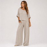 Hannah Young Linen-Blend Two-Piece Top and Wide-Leg Trouser Set