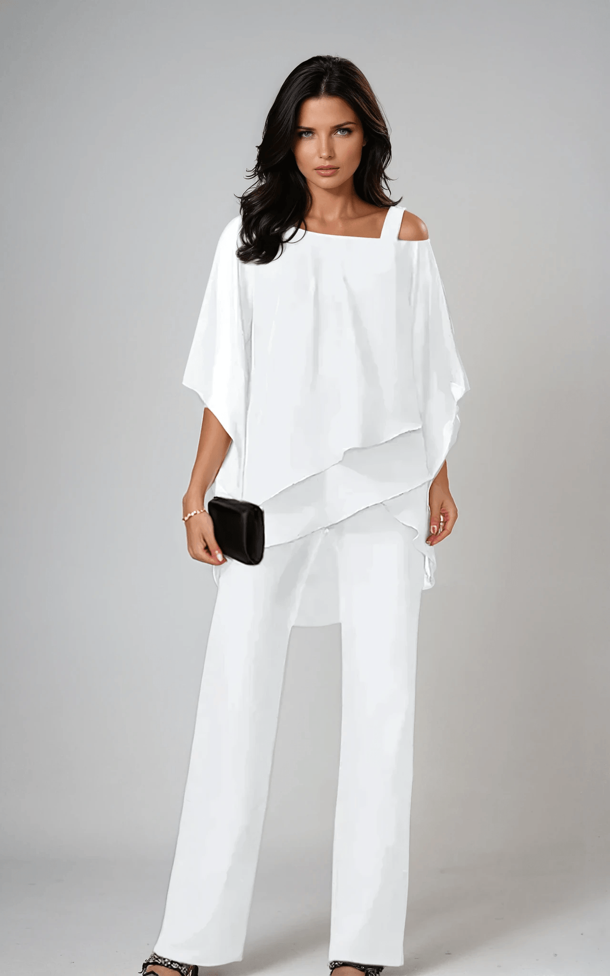 Women's Matching Two-Piece Set with Asymmetric Layered Top and Wide-Leg Pants