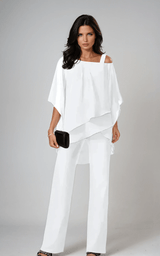 Women's Matching Two-Piece Set with Asymmetric Layered Top and Wide-Leg Pants
