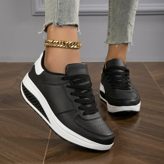 Women's Lace-Up Wedge Sneakers with Cushioned Rocker Platform Sole