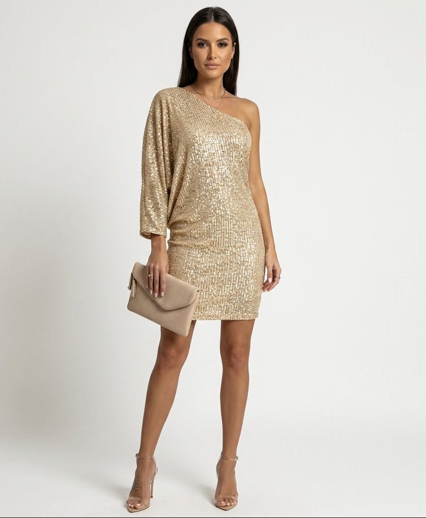 Aurélie Fontaine One Shoulder Sequin Mini Dress for Cocktail Parties