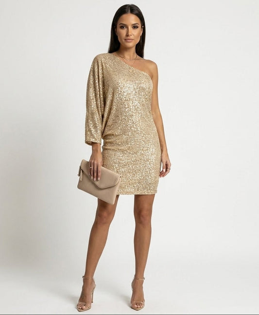 Aurélie Fontaine One Shoulder Sequin Mini Dress for Cocktail Parties