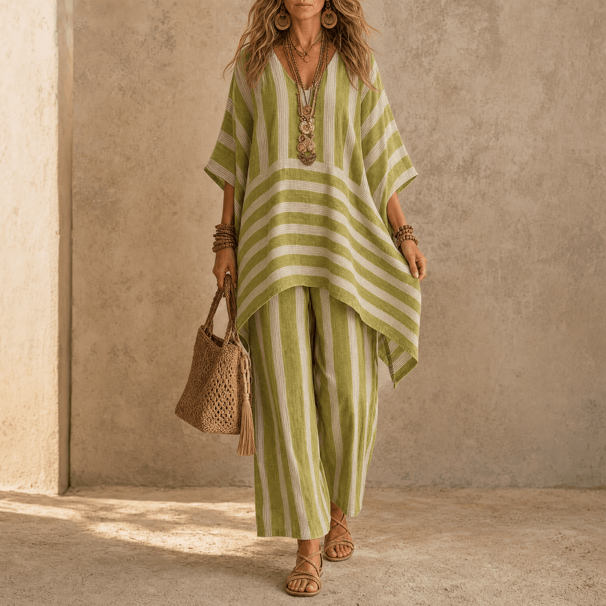 Iluma Striped Half-Sleeve Tunic Top for Women in Boho Style