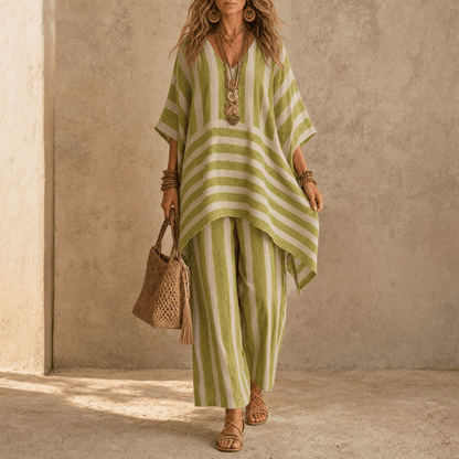 Iluma Striped Half-Sleeve Tunic Top for Women in Boho Style