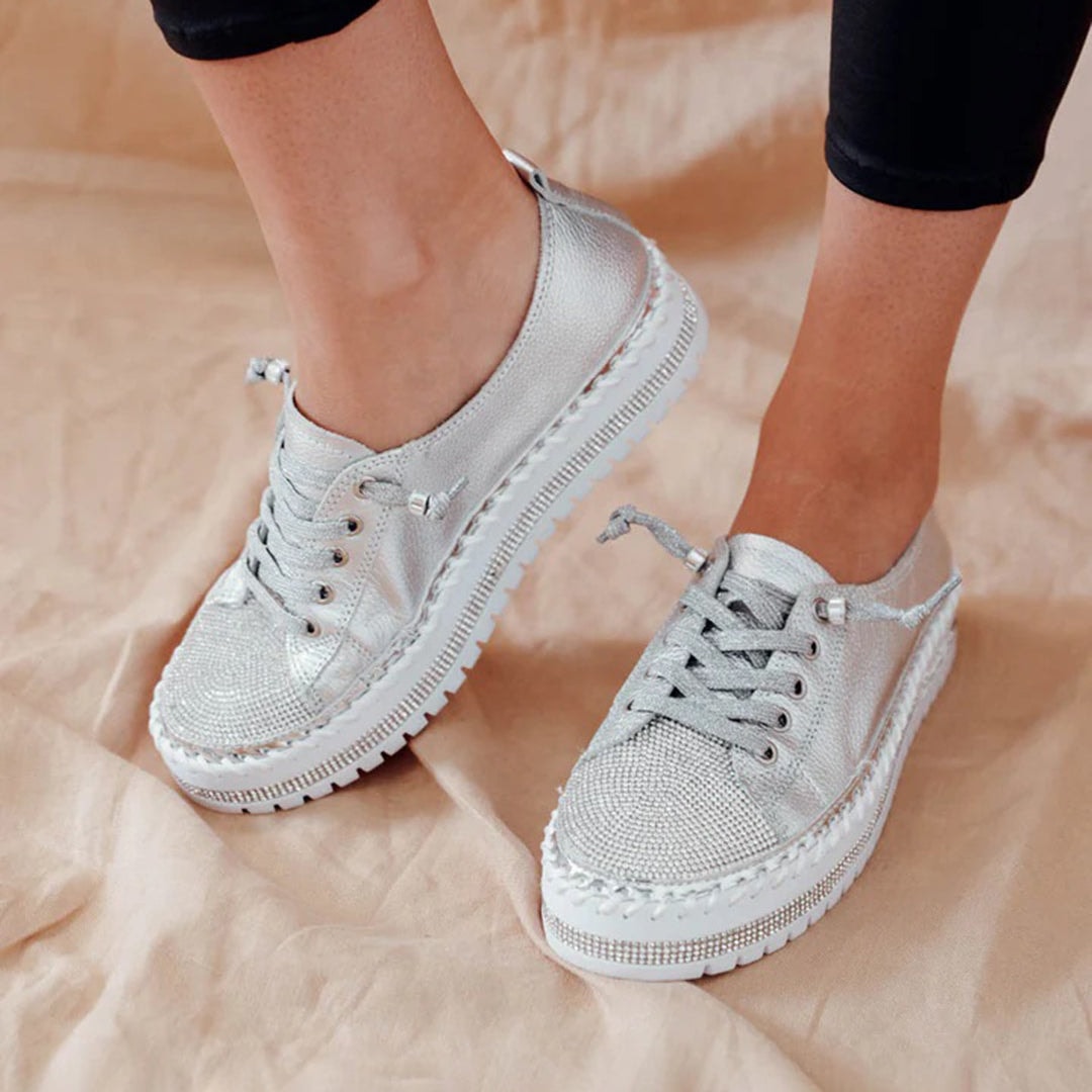 Sparkly Rhinestone Platform Sneakers Lace Up Casual Shoes