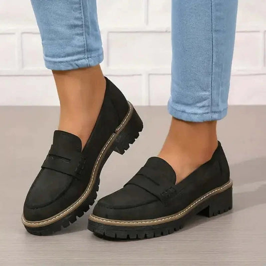 Women's Chunky Platform Penny Loafers in Suede Leather