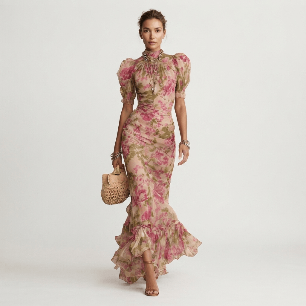 Charlotte Reynolds Floral Mermaid Maxi Christmas Dress for Women
