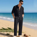 Men's Linen Blend Long-Sleeve Shirt and Pants Two-Piece Set