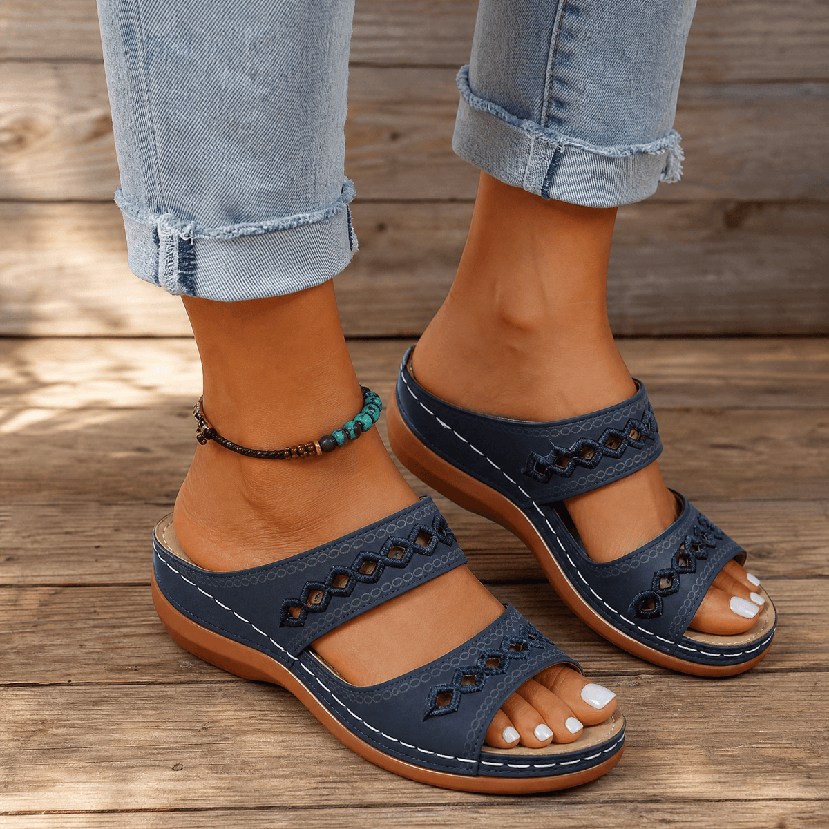Women's Cushioned Wedge Sandals with Arch Support Footbed