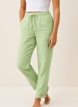 Lightweight Linen Blend Summer Pants with Elastic Drawstring Waist and Pockets