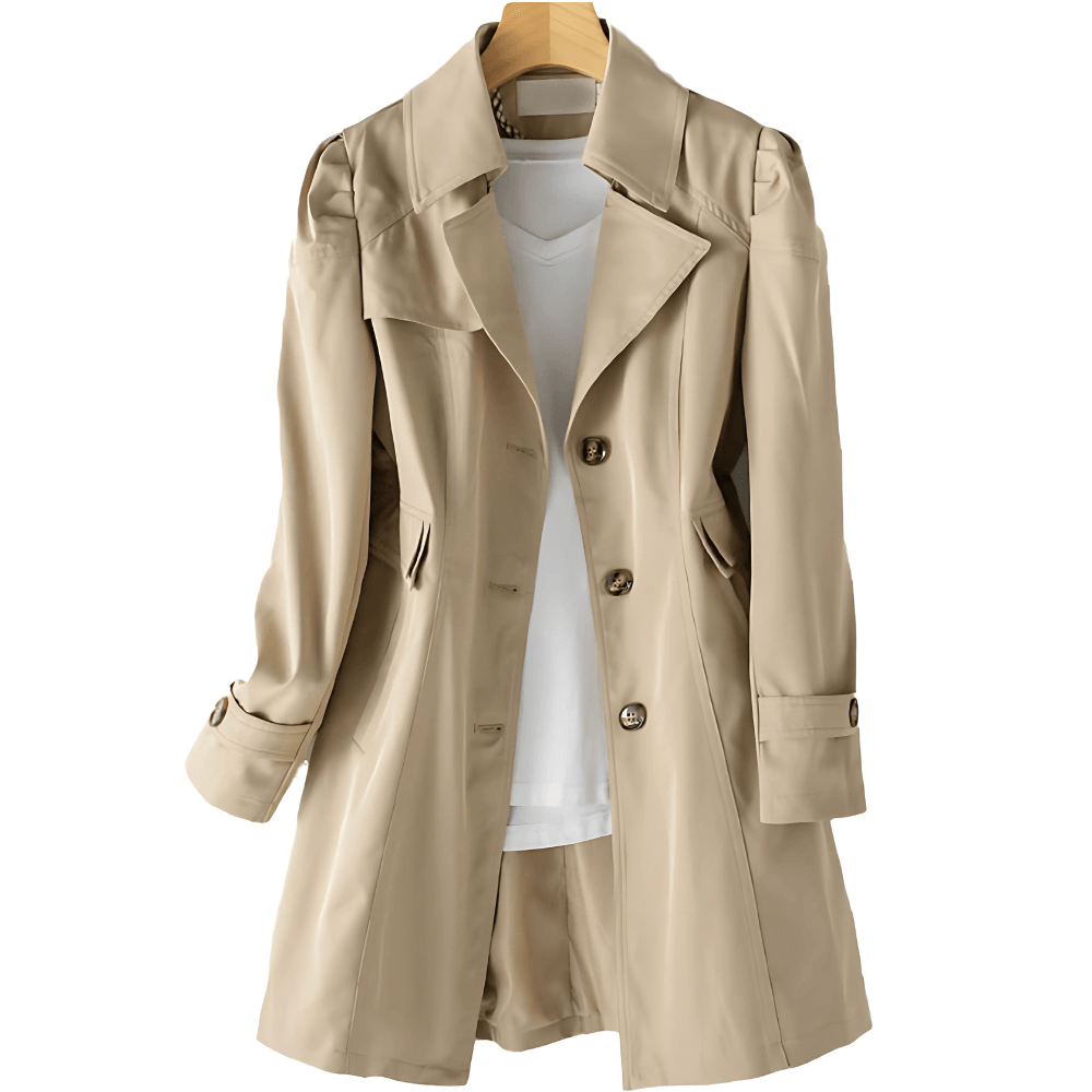 Long Belted Duffle Coat with Fold-Over Collar for Women