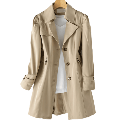 Long Belted Duffle Coat with Fold-Over Collar for Women