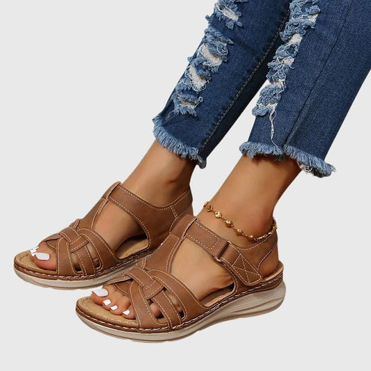 Dakota Open-Toe Wedge Sandals with Woven Front Straps and Adjustable Ankle Closure