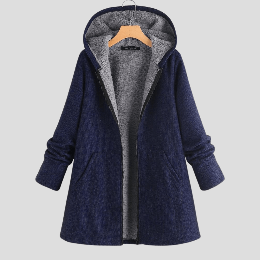 Fleece Lined Hooded Duffle Coat with Front Pockets