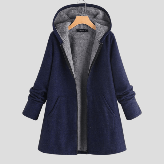 Women's Fleece Lined Hooded Pea Coat with Front Pockets