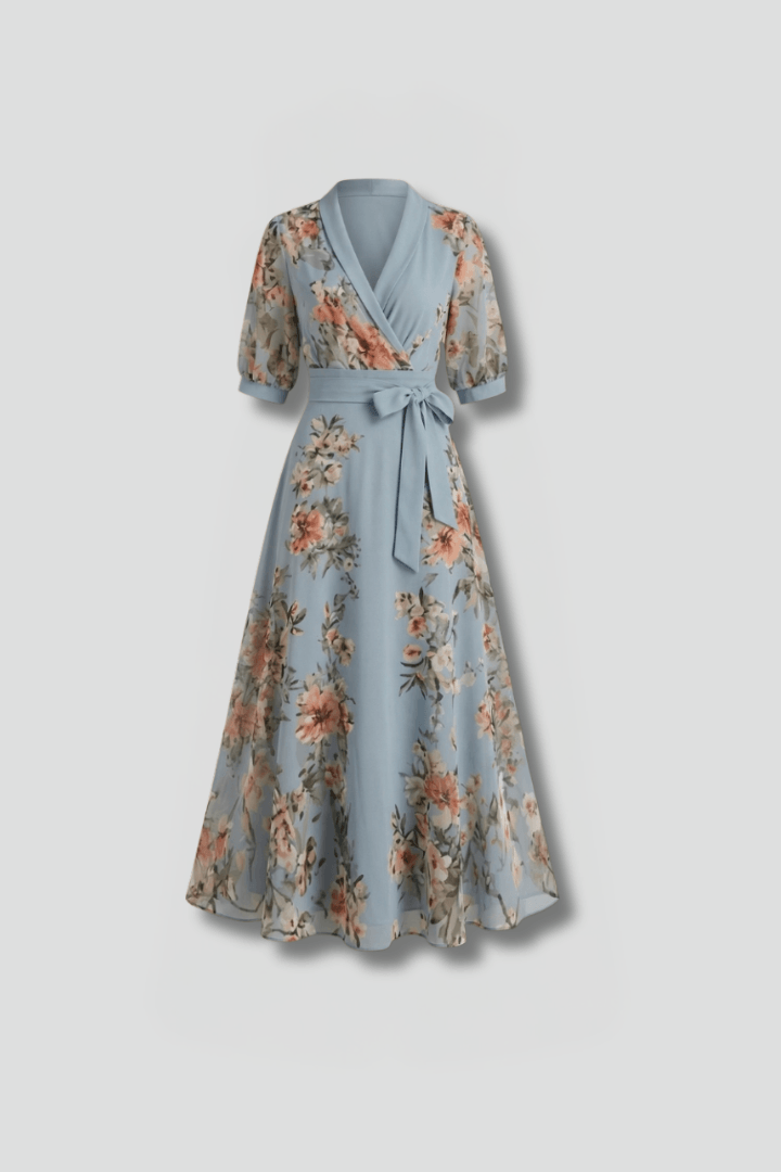 Elena Whitmore Floral Wrap Maxi Dress with Waist Tie