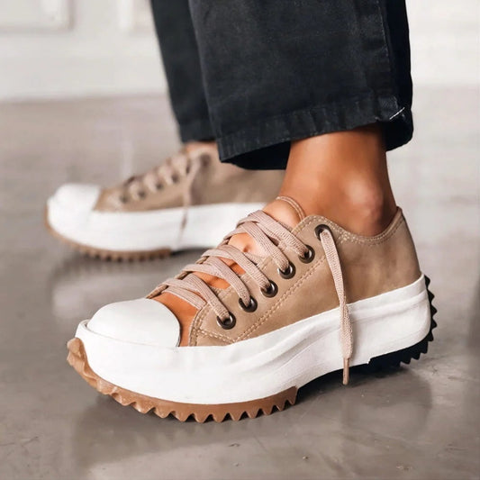 Women's Platform Lace-Up Comfort Sneakers with Chunky Tread Sole