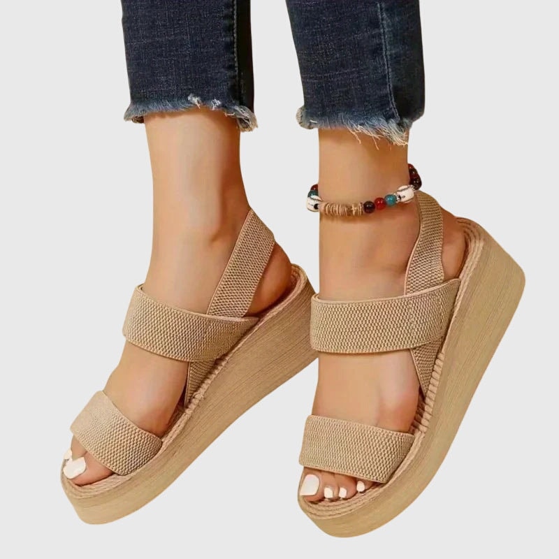 Kelsey Slingback Platform Sandals with Elastic Ankle Strap and Open Toe