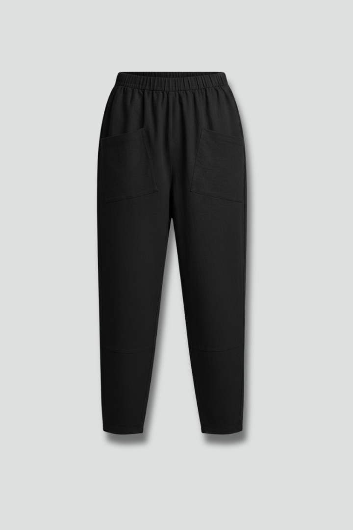 Tapered Ankle-Length Pants with Elastic Waist and Large Patch Pockets