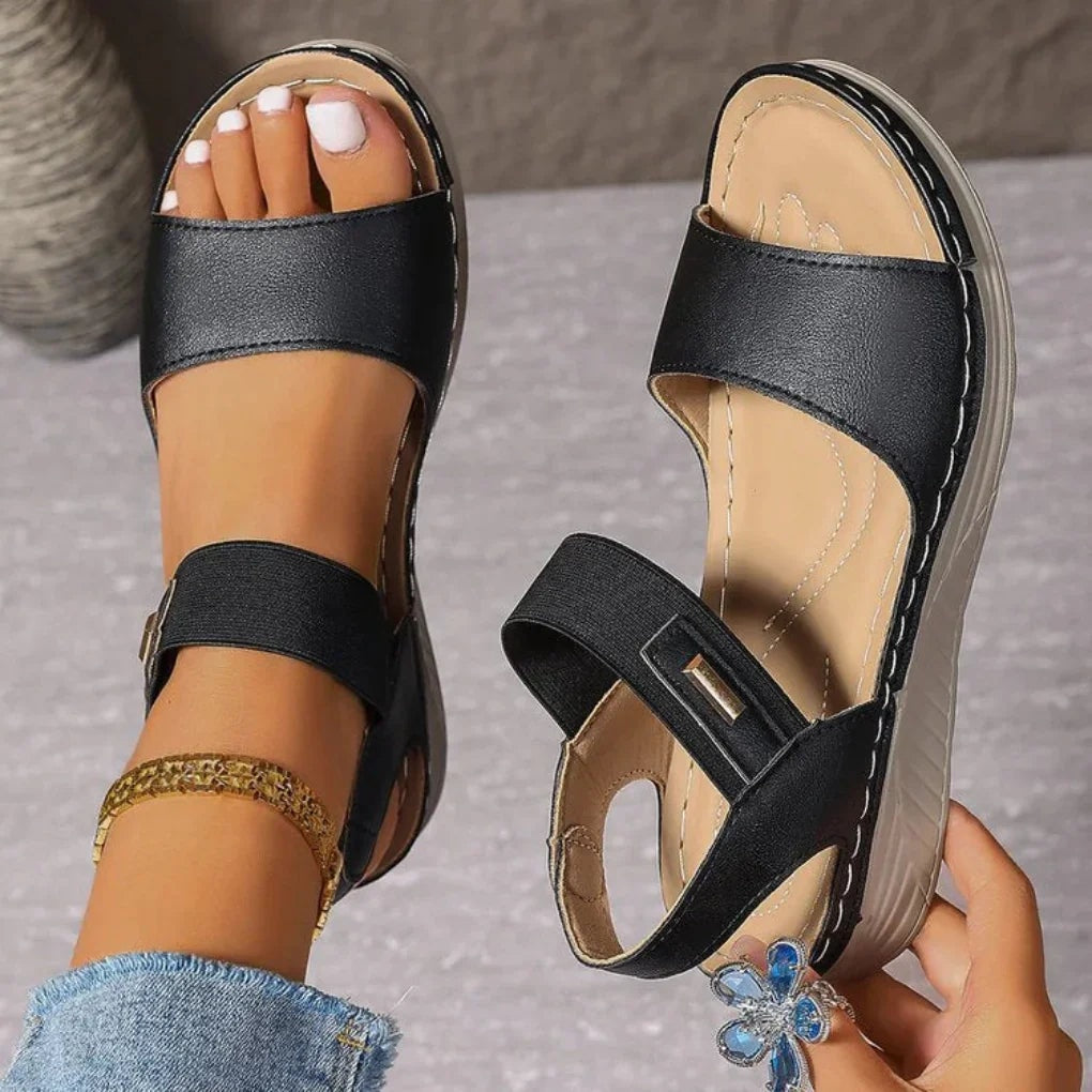 Olivia Drummond Women's Cushioned Wedge Sandals with Ankle Strap