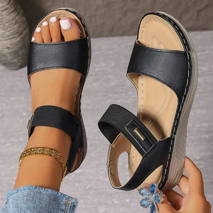 Olivia Drummond Women's Cushioned Wedge Sandals with Ankle Strap