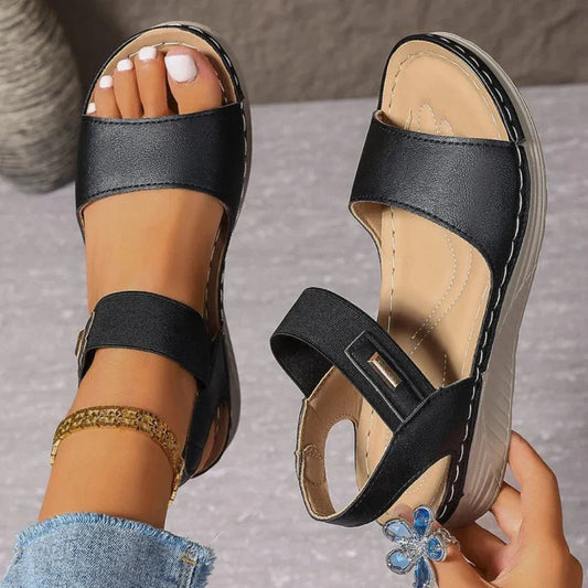 Olivia Drummond Women's Cushioned Wedge Sandals with Ankle Strap