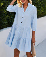 Cressida Checkered Tiered Summer Dress with Button Details